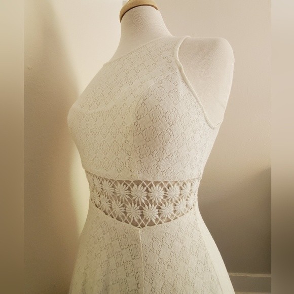 Free People mini dress floral ivory lace crochet daisy waist grad bridal small 0 - Picture 4 of 9